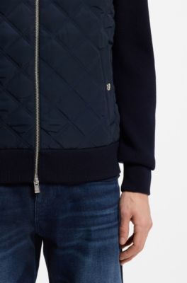 Knitted-wool jacket with quilted front, Dark Blue