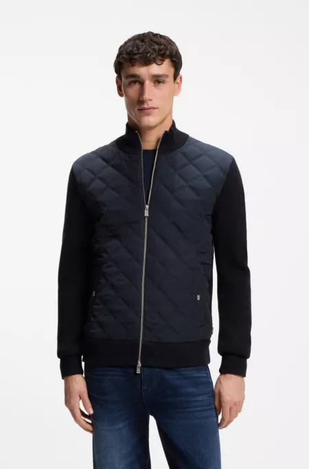 Knitted-wool jacket with quilted front