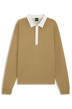 Contrast-collar sweater in cotton and virgin wool
