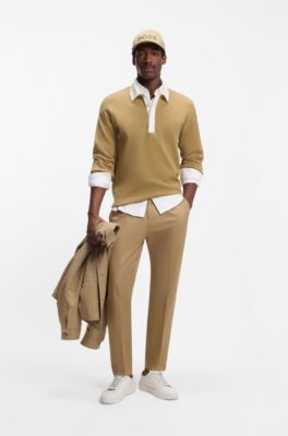 Contrast-collar sweater in cotton and virgin wool, Beige