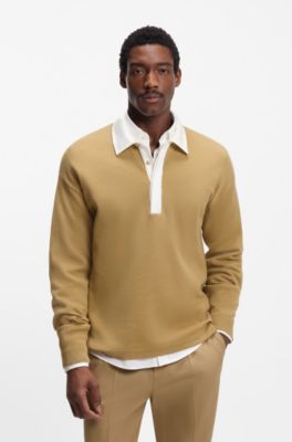 Pullover aus Baumwolle und Schurwolle mit Kontrastkragen, Beige