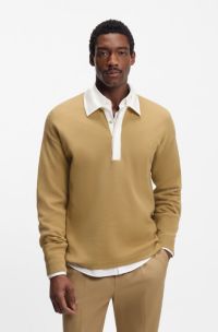 Contrast-collar sweater in cotton and virgin wool, Beige
