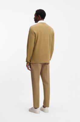 Contrast-collar sweater in cotton and virgin wool, Beige