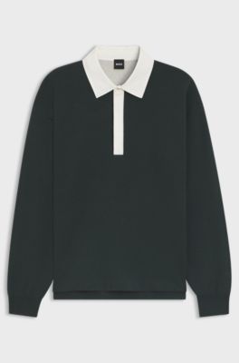 Contrast-collar sweater in cotton and virgin wool, Light Green