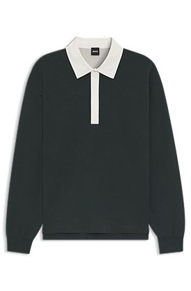 Contrast-collar sweater in cotton and virgin wool