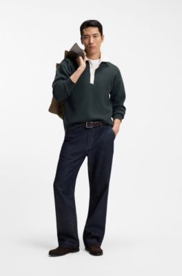 Contrast-collar sweater in cotton and virgin wool, Light Green