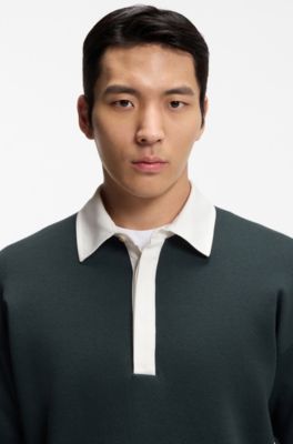 Contrast-collar sweater in cotton and virgin wool, Light Green