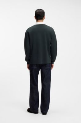 Contrast-collar sweater in cotton and virgin wool, Light Green