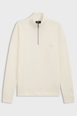 BOSS x ASTON MARTIN zip-neck sweater in virgin wool, Natural