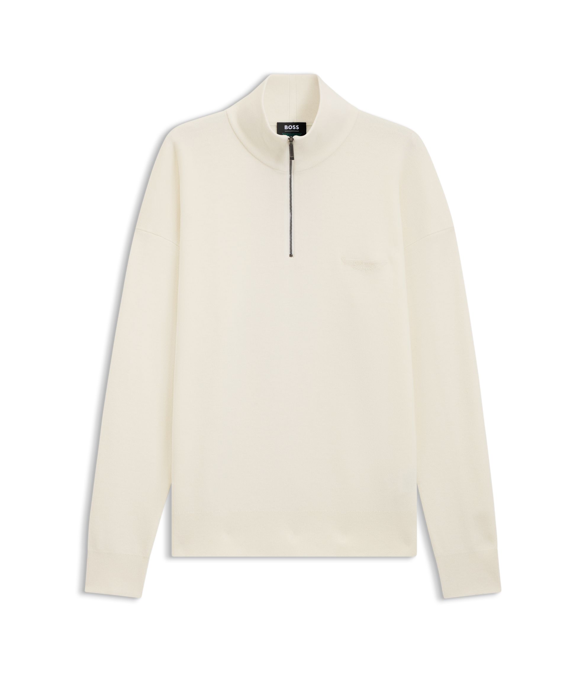 BOSS - BOSS x ASTON MARTIN zip-neck sweater in virgin wool - Natural