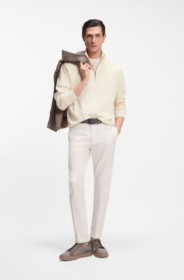 BOSS x ASTON MARTIN zip-neck sweater in virgin wool, Natural