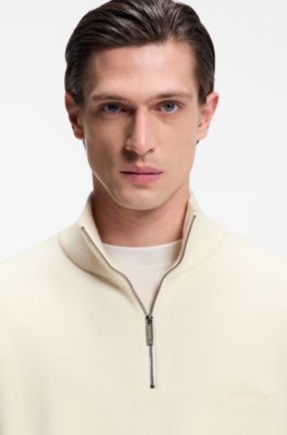 BOSS x ASTON MARTIN zip-neck sweater in virgin wool, Natural