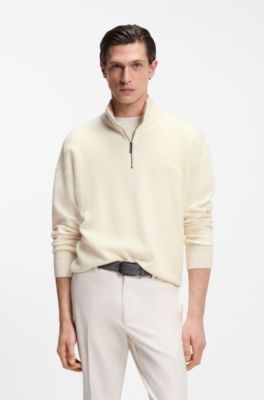BOSS x ASTON MARTIN zip-neck sweater in virgin wool, Natural