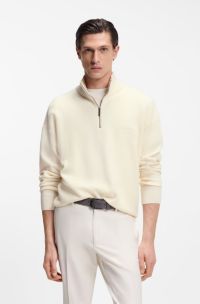 BOSS x ASTON MARTIN zip-neck sweater in virgin wool, Natural