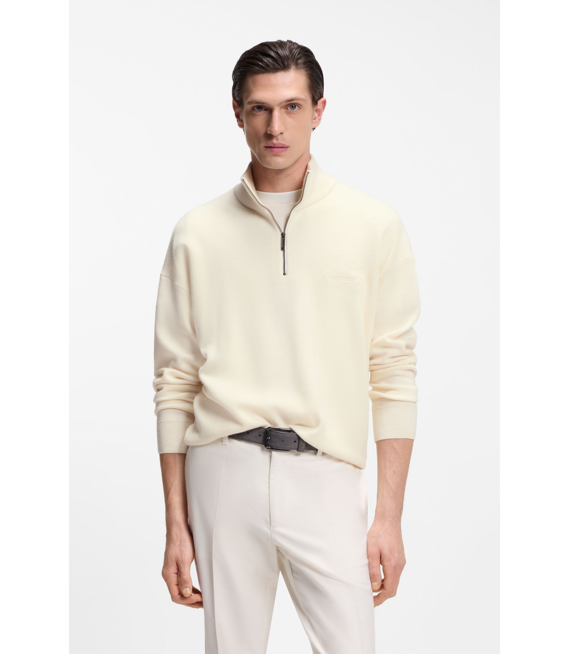 BOSS x ASTON MARTIN Pullover aus Schurwolle mit Troyerkragen