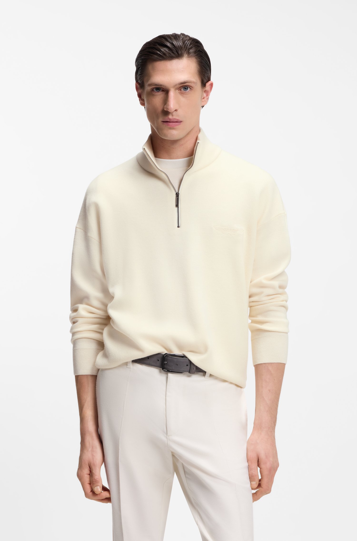Boss x ASTON MARTIN zip-neck sweater in virgin wool stickade tröjor herr