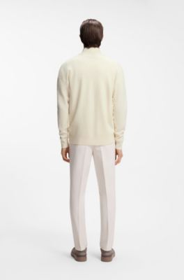 BOSS x ASTON MARTIN zip-neck sweater in virgin wool, Natural