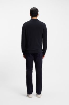 Virgin-wool sweater with zip collar, Dark Blue