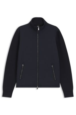 Zip-up knitted jacket with adjustable hem, Dark Blue