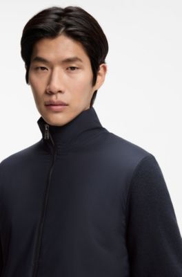 Zip-up knitted jacket with adjustable hem, Dark Blue