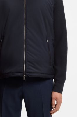 Stickad jacka med dragkedja och justerbar f&aring;ll, M&ouml;rkbl&aring;