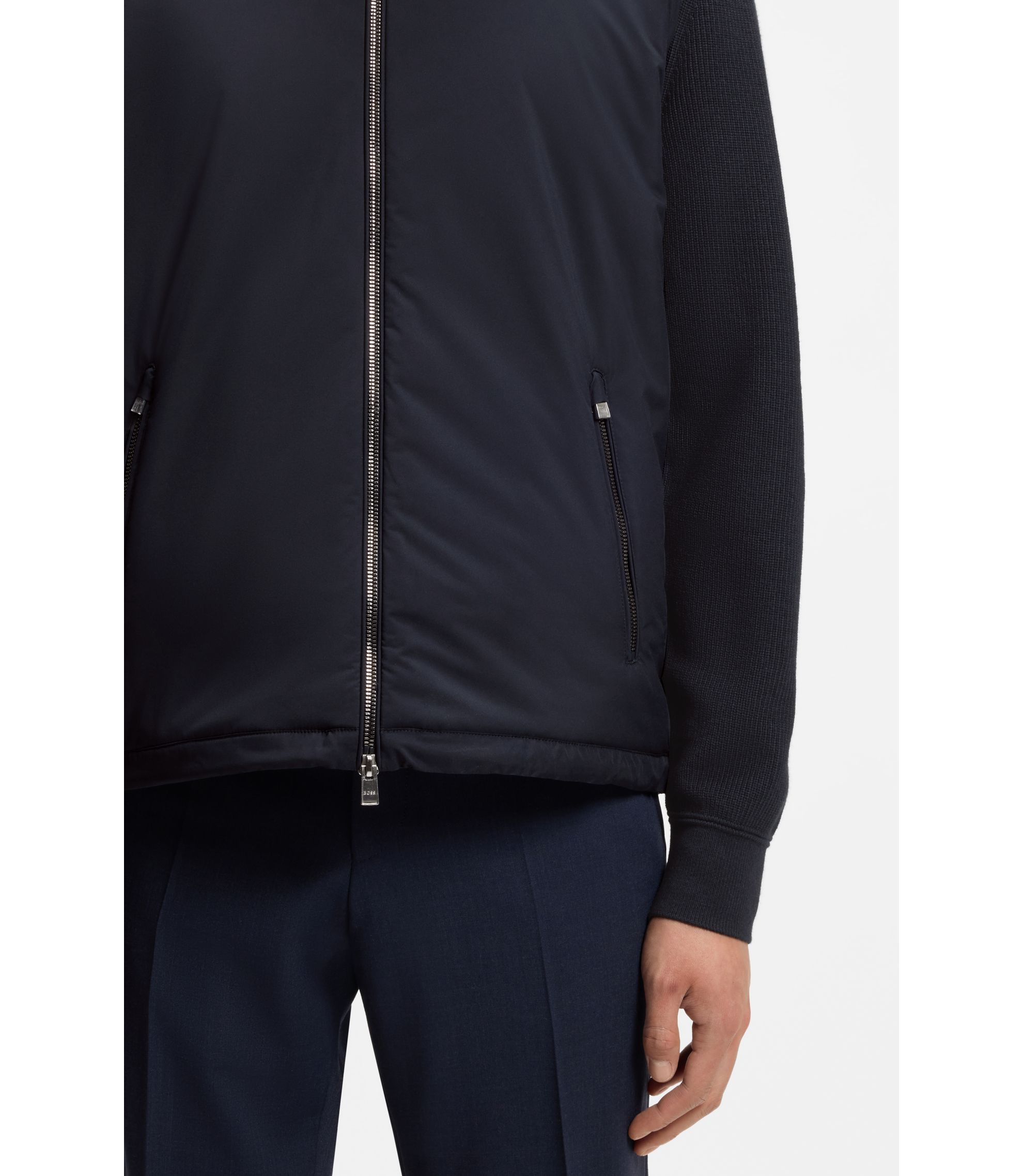 BOSS - ジップアップ ニットジャケット アジャスタブルヘム - ダークブルー