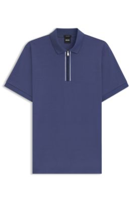 Regular-fit polo shirt in mercerised cotton, Dark Blue
