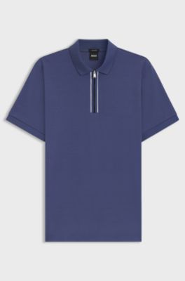 Polo Regular en coton merceris&eacute;, Bleu fonc&eacute;