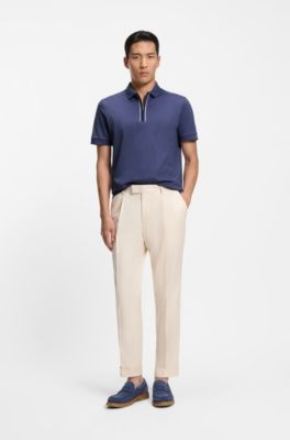 Polo Regular en coton merceris&eacute;, Bleu fonc&eacute;