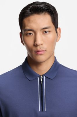 Regular-fit polo shirt in mercerised cotton, Dark Blue