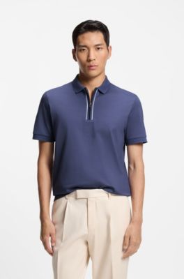 Regular-fit polo shirt in mercerised cotton, Dark Blue
