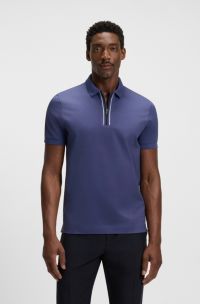 Regular-fit polo shirt in mercerised cotton, Dark Blue