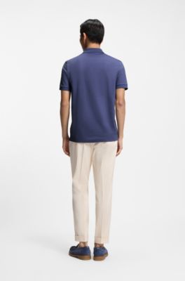 Regular-fit polo shirt in mercerised cotton, Dark Blue