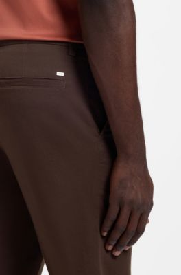 Modern-fit trousers in stretch-cotton twill, Dark Brown