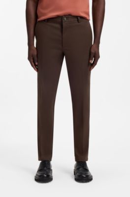 Modern-fit trousers in stretch-cotton twill, Dark Brown