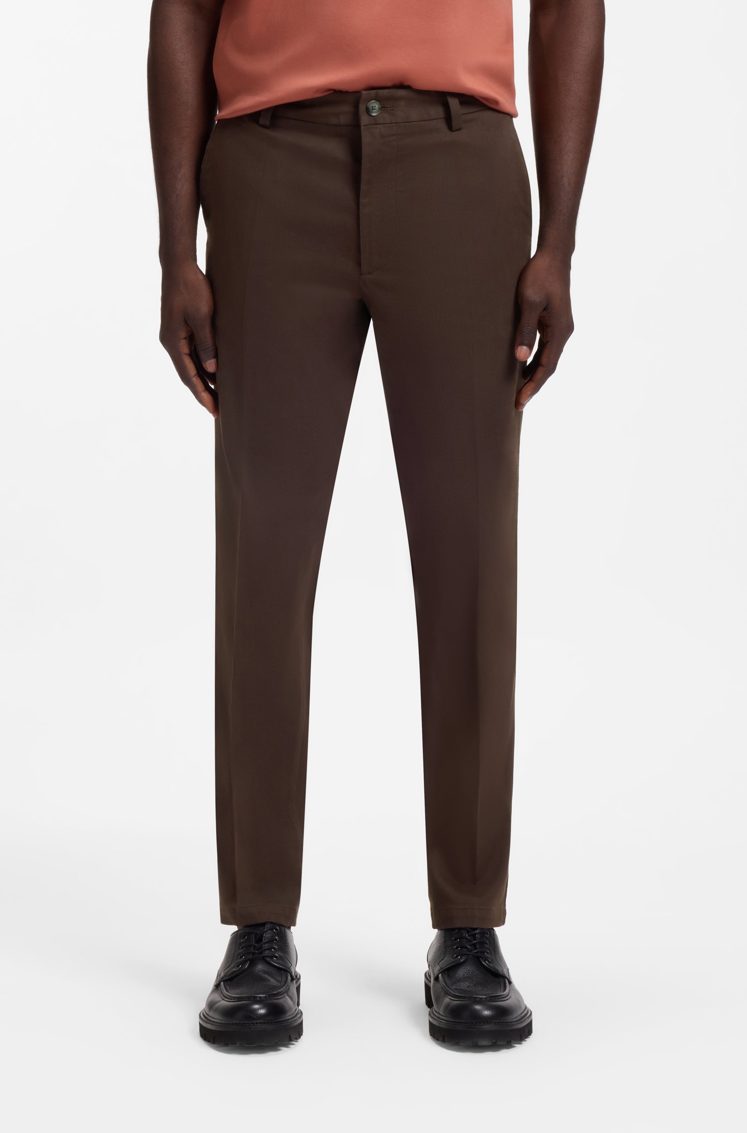 Boss Modern-fit trousers in stretch-cotton twill byxor herr