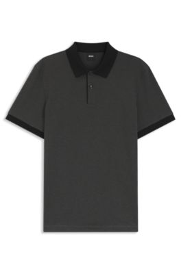 Cotton polo shirt with bubble structure, Dark Grey