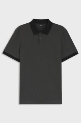 Cotton polo shirt with bubble structure, Dark Grey