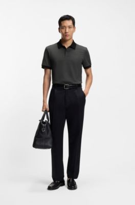 Cotton polo shirt with bubble structure, Dark Grey