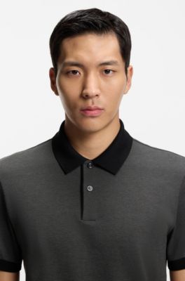 Cotton polo shirt with bubble structure, Dark Grey