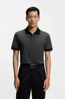 Cotton polo shirt with bubble structure, Dark Grey