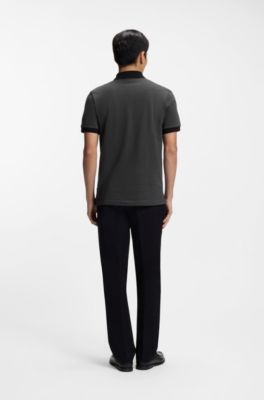 Cotton polo shirt with bubble structure, Dark Grey