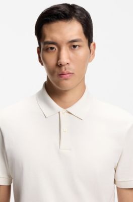 Poloshirt van katoen met bobbelstructuur, Naturel