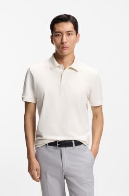 Cotton polo shirt with bubble structure, Natural