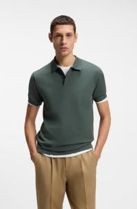 Cotton polo shirt with bubble structure, Light Green
