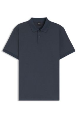 Cotton polo shirt with bubble structure, Dark Blue