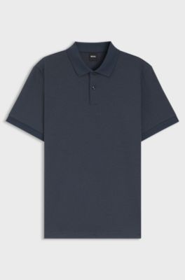 Poloshirt van katoen met bobbelstructuur, Donkerblauw