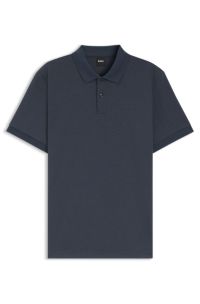 Cotton polo shirt with bubble structure, Dark Blue