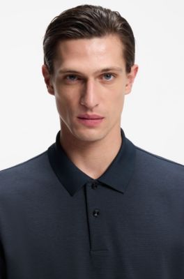 Poloshirt aus Baumwolle mit Blasen-Struktur, Dunkelblau