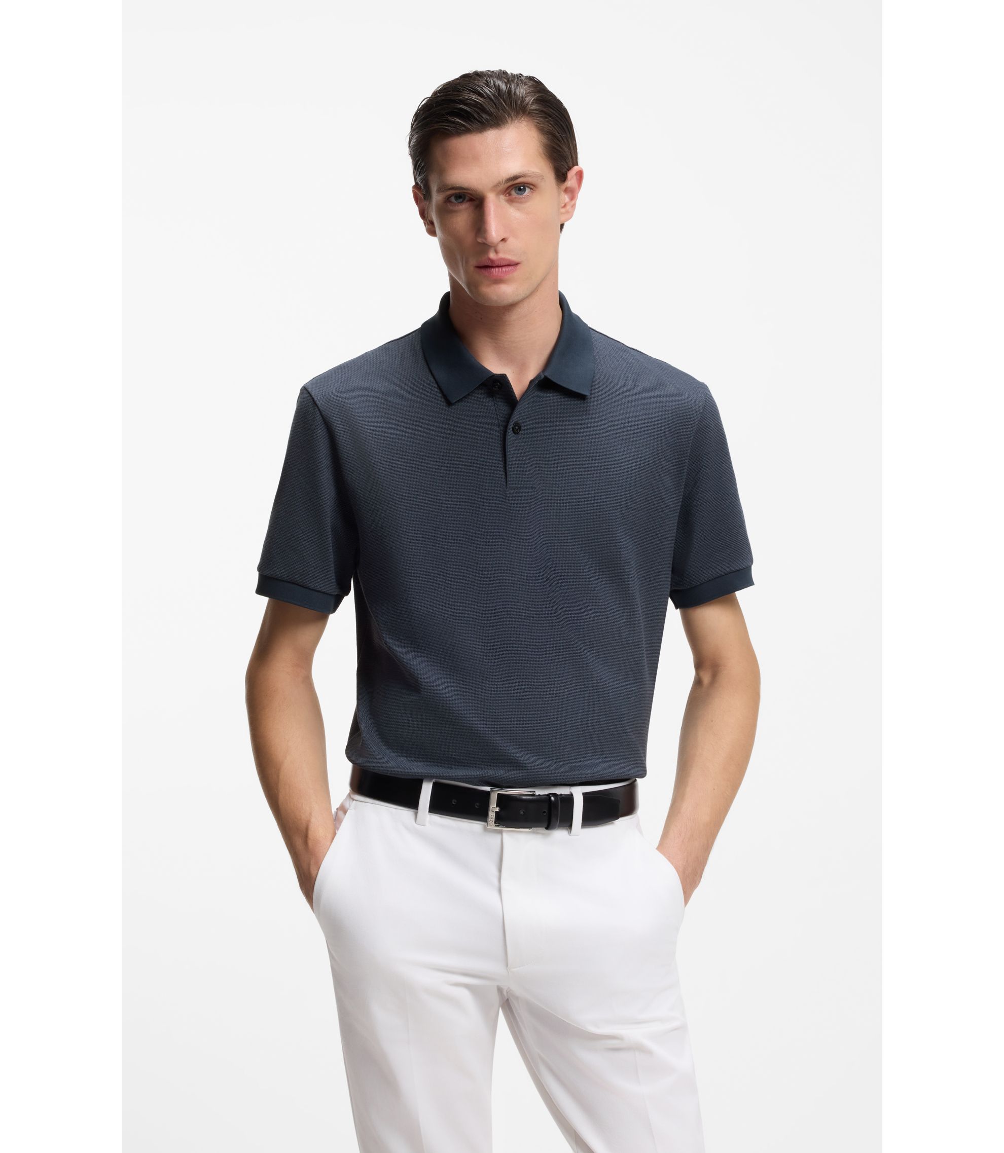 Poloshirt aus Baumwolle mit Blasen-Struktur